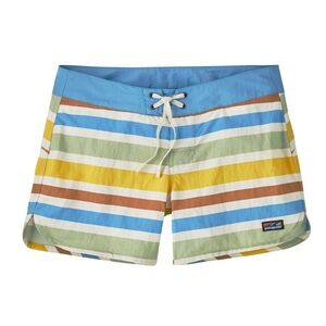 Patagonia Women's Wavefarer Boardshorts - Blue, Yellow, Brown Stripes